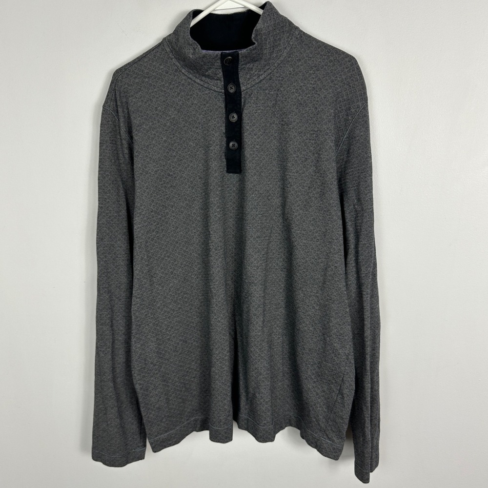 Robert Graham Mens Grey Long Sleeve Mock Neck Sweater Sz 2XL Cotton Button Neck